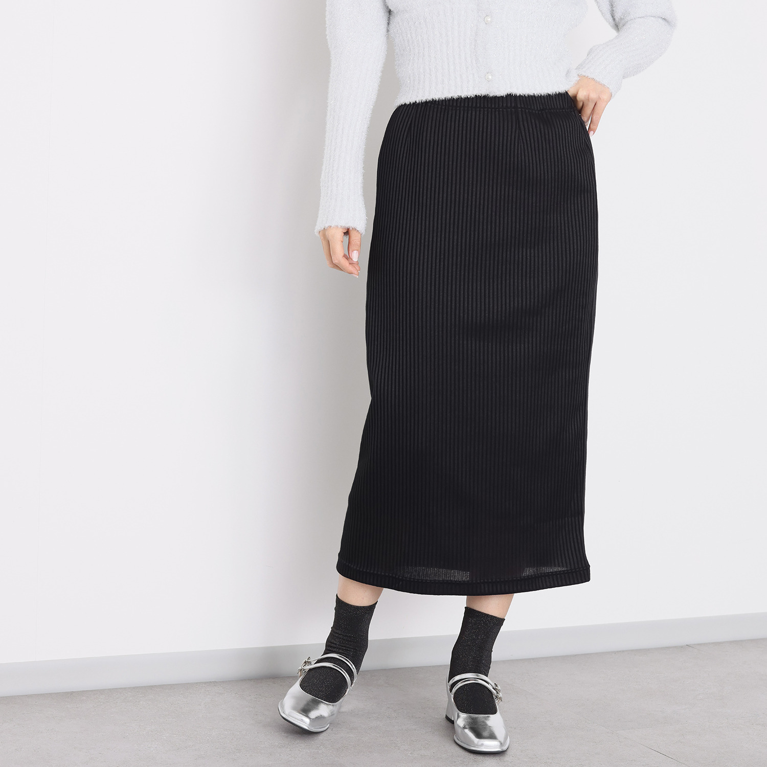 ココンライフ ドゥ 吸水速乾 “シルック” 太リブデザイン ロングセミタイトスカート ペチコート付